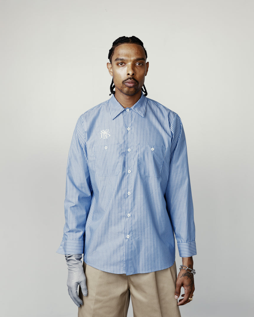 Blue Striped Industrial Work Shirt